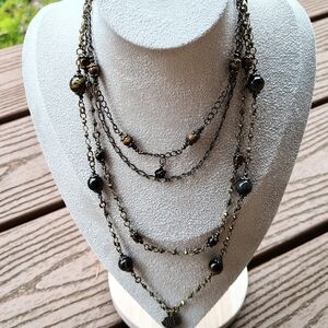 New Layered Necklace Tigers Eye Whimsy Goth Key Pendant Adjustable Necklace